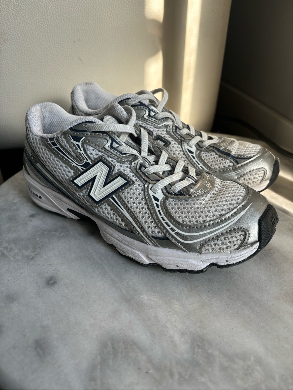 New Balance 740 White and Silver Mesh Athletic Sneakers